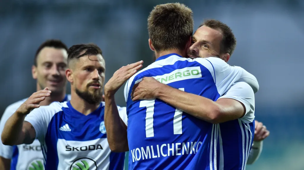 Radující se hráči Mladé Boleslavi