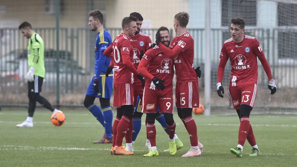 Radost hráčů Olomouce v zápase proti Jihlavě
