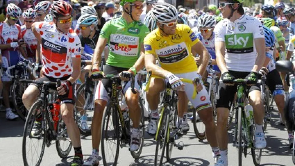 Evans, Gilbert, Hushovd, Thomas (zleva) na startu Tour de France