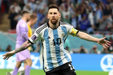 Argentinec Lionel Messi oslavuje gól na mistrovství světa