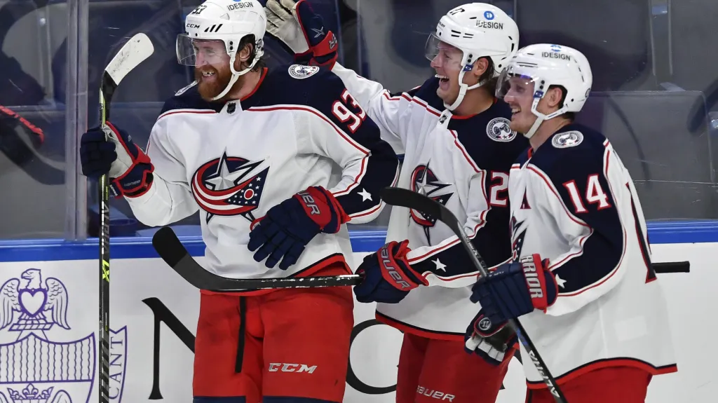 Hokejisté Columbusu slaví trefu Jakuba Voráčka