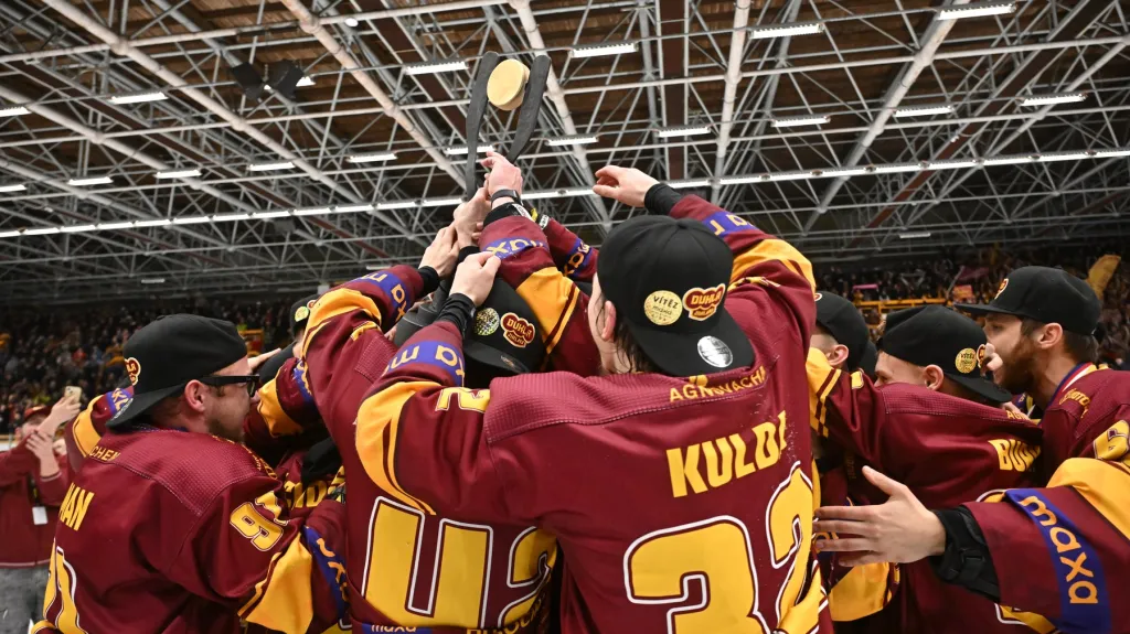 Radost hokejistů Jihlavy – vítězů první ligy