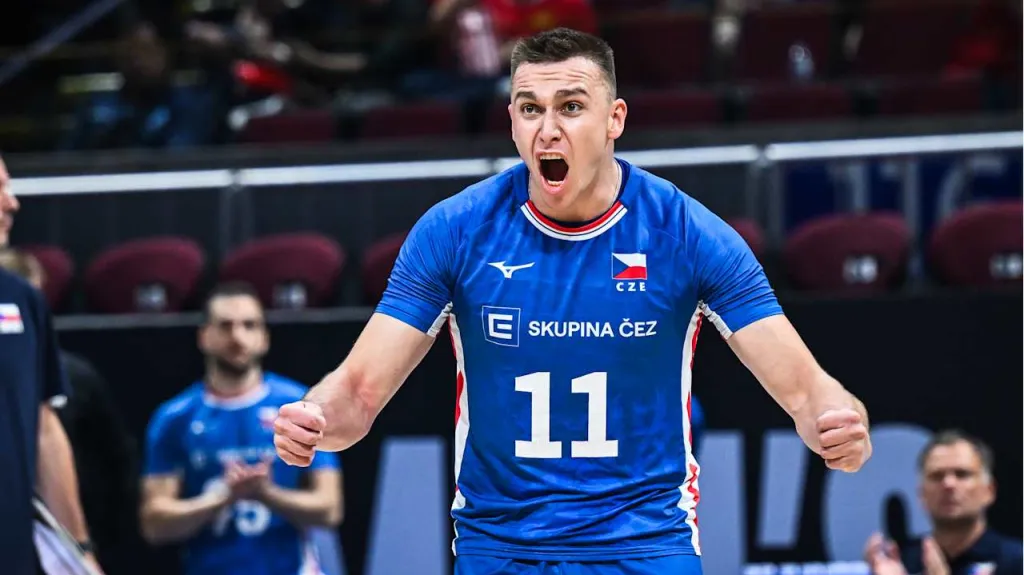 Radost českých volejbalistů v zápase se Srbskem