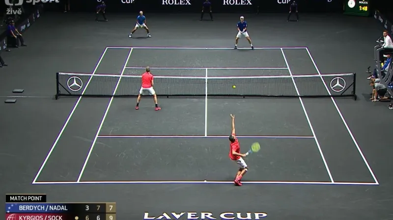 Rozhodující míček čtyřhry Berdych/Nadal - Kyrgios/Sock