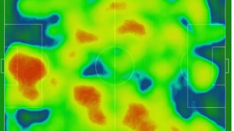 Heatmapa doteků s míčem české reprezentace