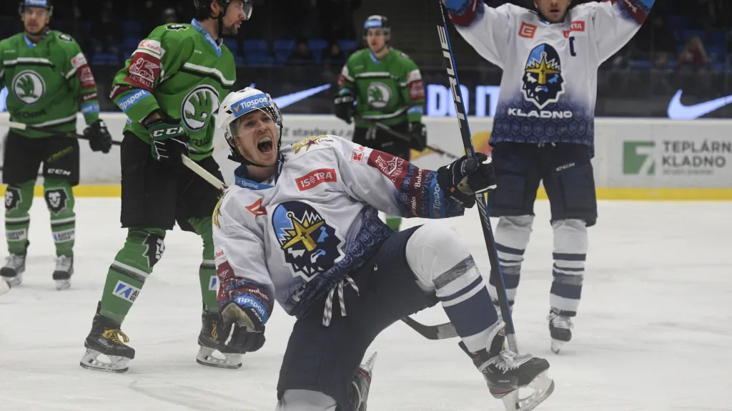 Tomáš Redlich z Kladna se raduje z gólu proti Mladé Boleslavi