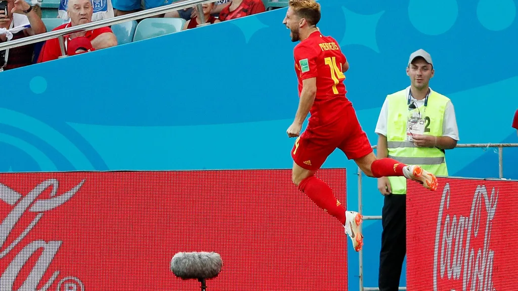 Dries Mertens z Belgie slaví gól do sítě Panamy