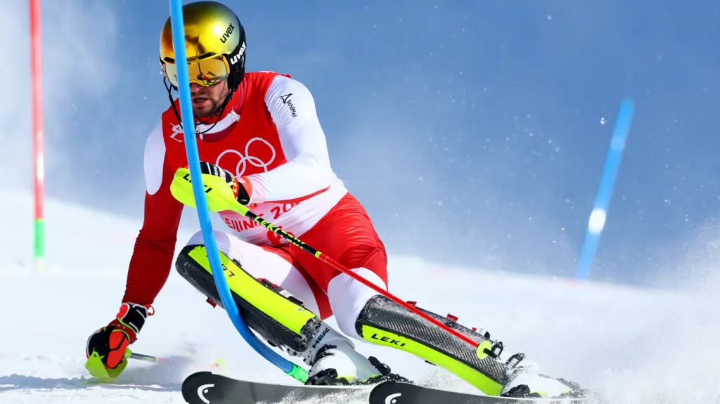 Johannes Strolz během slalomu v alpské kombinaci