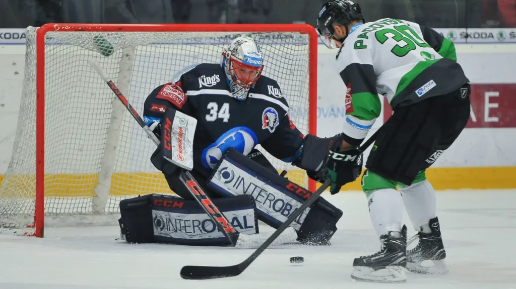 Brankář Plzně Dominik Frodl v utkání proti Mladé Boleslavi