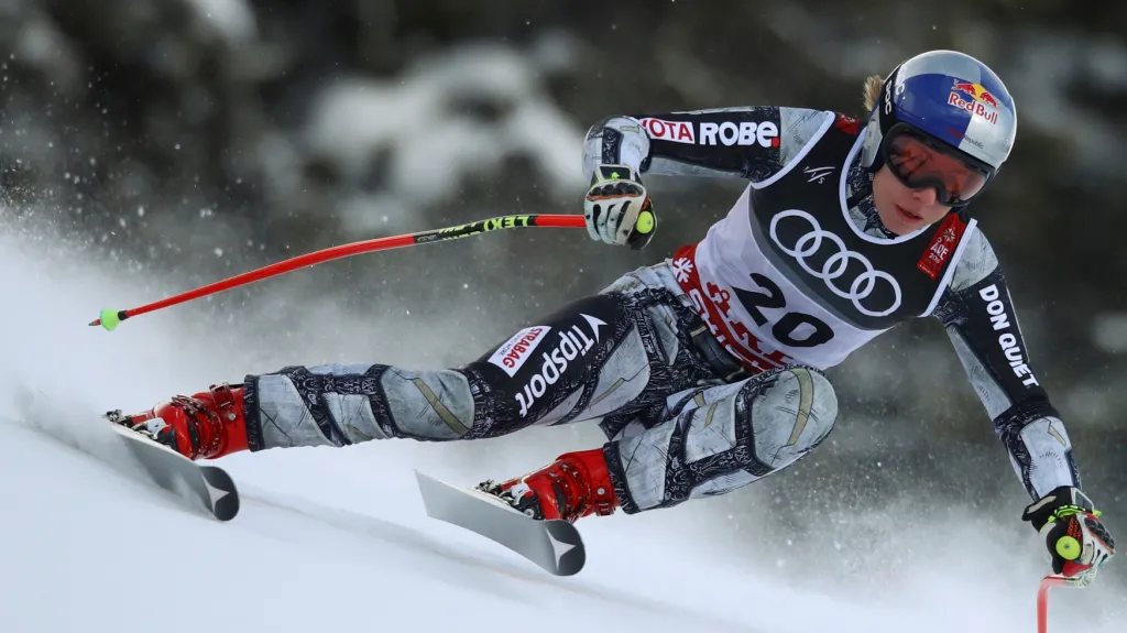 Ester Ledecká při sjezdu na MS