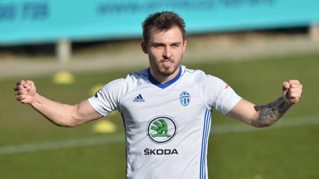Tomáš Ladra slaví gól proti Karviné