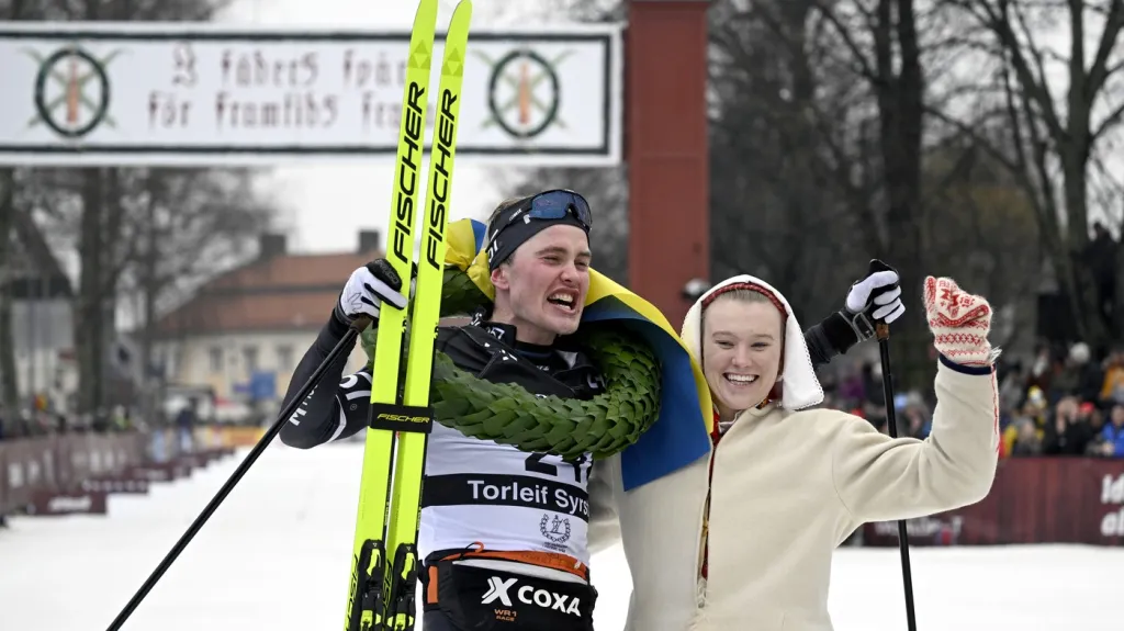 Nor Torleif Syrstad v cíli Vasova běhu
