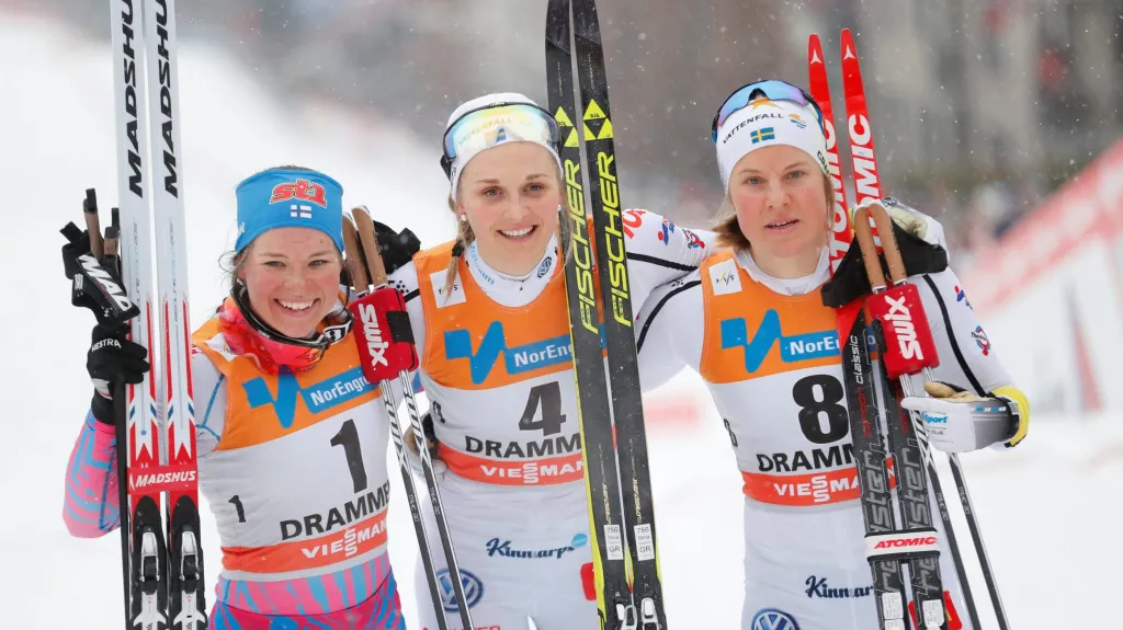 Zleva Krista Parmakoskiová, Stina Nilssonová a Hanna Falková