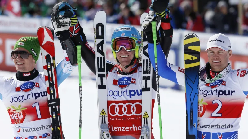 Zleva: Marcel Hirscher, Ted Ligety a Alexis Pinturault