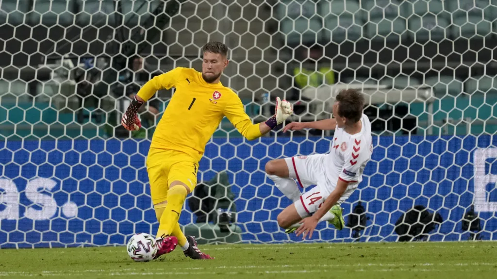Tomáš Vaclík v utkání s Dánskem
