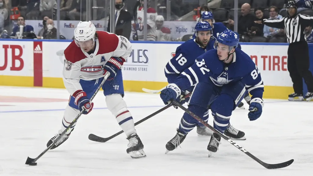 Filip Král (vpravo) v přípravě na novou sezonu NHL v dresu Toronta