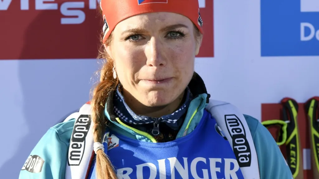 Gabriela Koukalová v emocích při vyhlášení vítězek