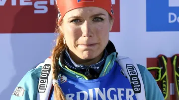 Gabriela Koukalová v emocích při vyhlášení vítězek