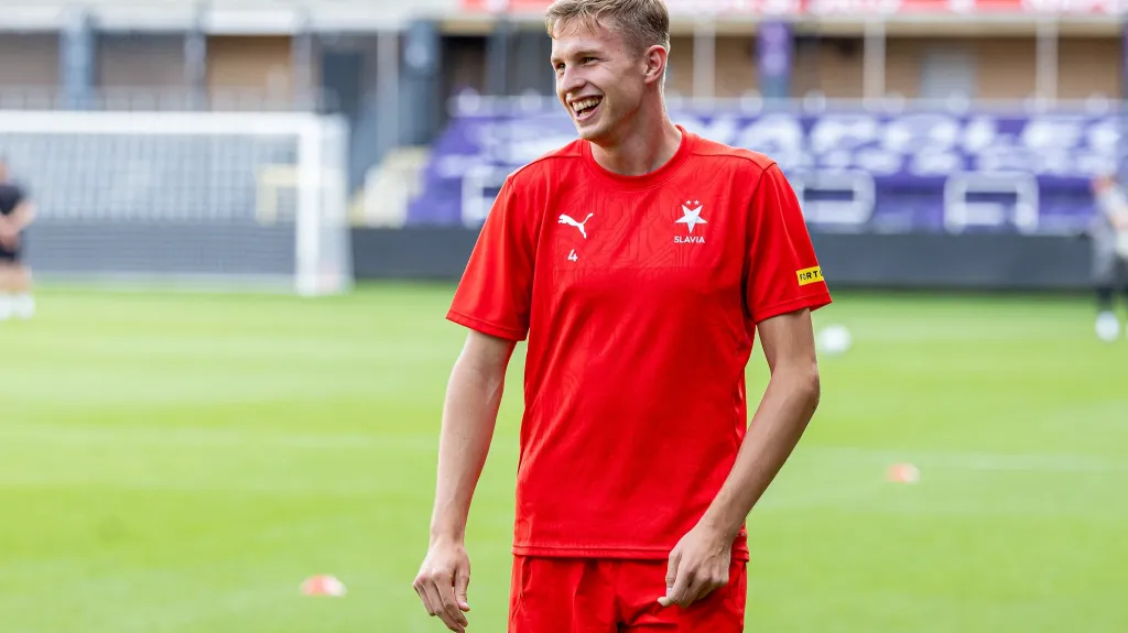 David Zima na tréninku Slavie v Bruselu