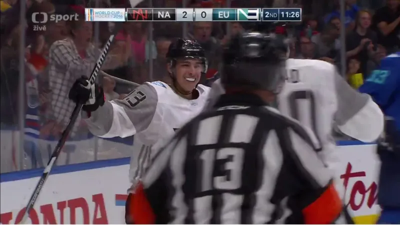 Gól v utkání Severní Amerika - Evropa: Gaudreau - 3:0 (29. min.)
