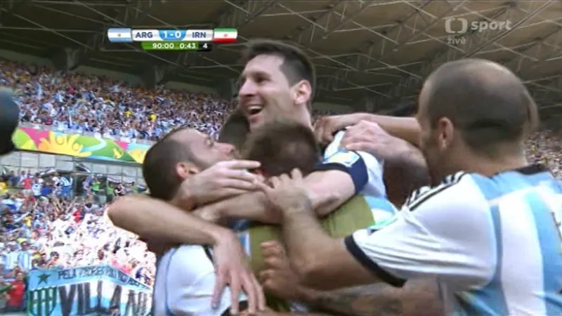 Gól v utkání Argentina - Írán: Messi - 1:0 (90+1. min.)