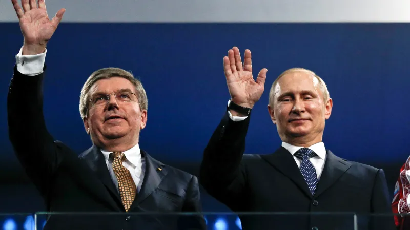 Thomas Bach a Vladimir Putin na olympijských hrách v Soči