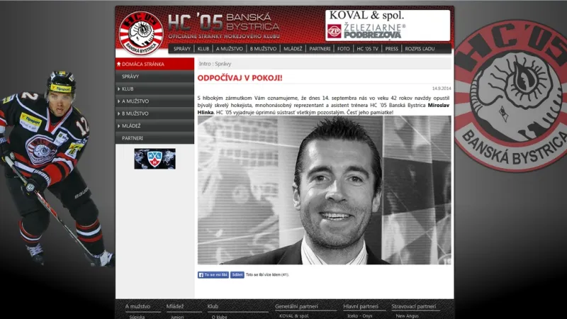 Oznámení na klubovém webu Banské Bystrice