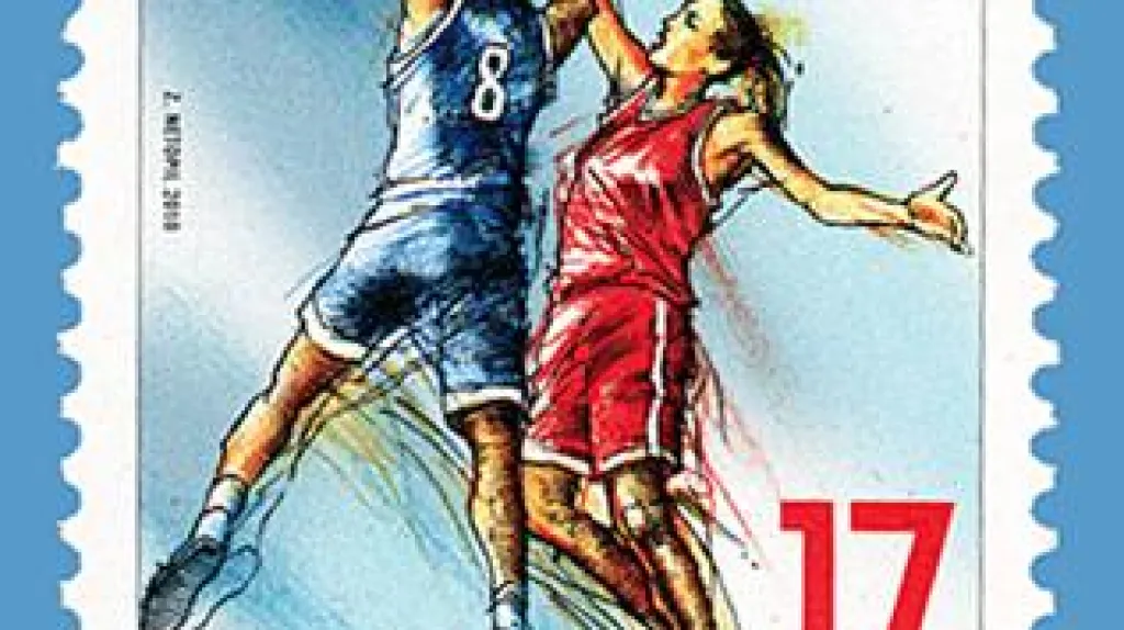 Známka vydaná k podzimnímu mistrovství světa basketbalistek