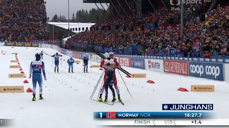 Závěr sprintu dvojic klasicky na MS s vítěznými Nory