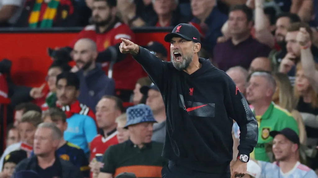 Trenér Liverpoolu Jürgen Klopp na Old Trafford
