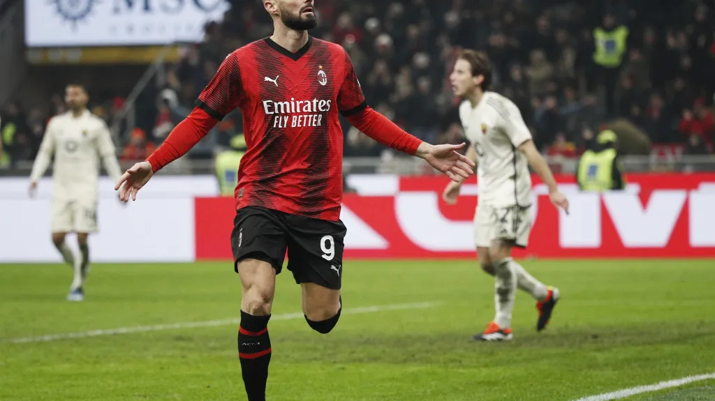 Emoce Oliviera Girouda z AC Milán po vstřeleném gólu v Serii A