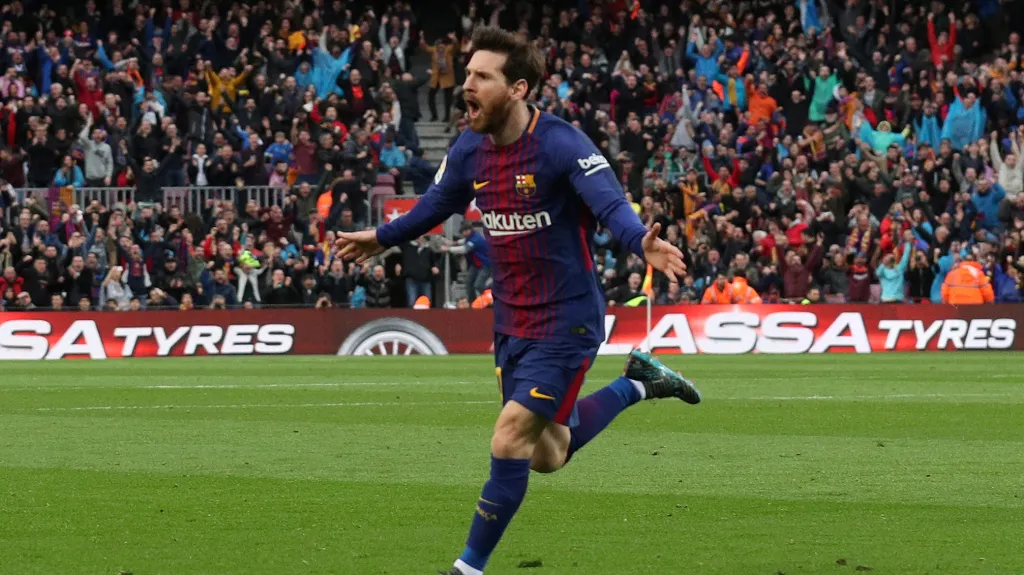 Lionel Messi se raduje z gólu do sítě Atlética Madrid