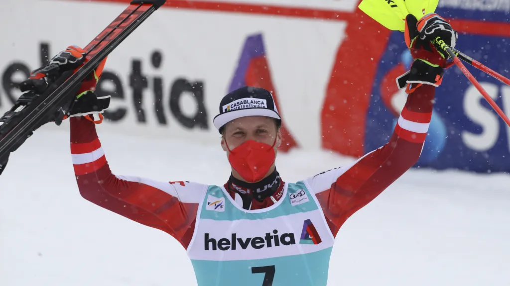 Manuel Feller po vítězství v Lenzerheide