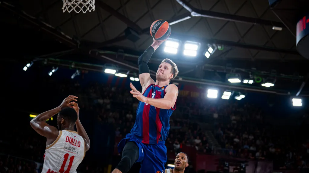 Jan Veselý smečuje v utkání proti Monaku