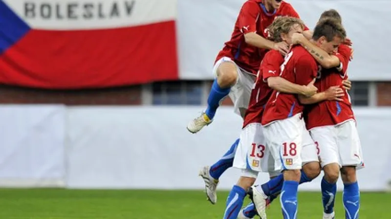 Radost českých hráčů po vstřelené brance