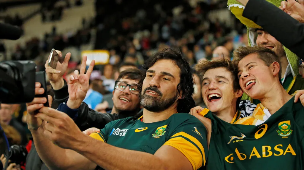 Victor Matfield a selfie s příznivci Springboks