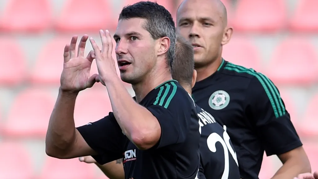 Tomáš Pilík z Příbrami slaví vstřelenou branku