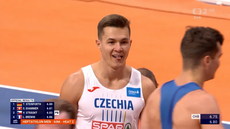 Běh na 60 metrů sedmibojaře Stráského